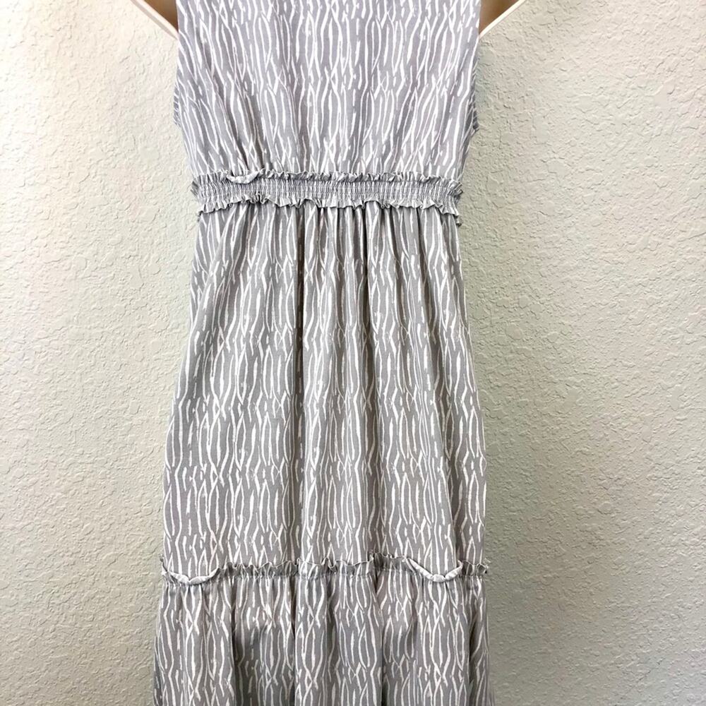 Ann Taylor Loft Petites Gray White Fit & Flare Dress Sleeveless Feminine Ruffle - Picture 16 of 16